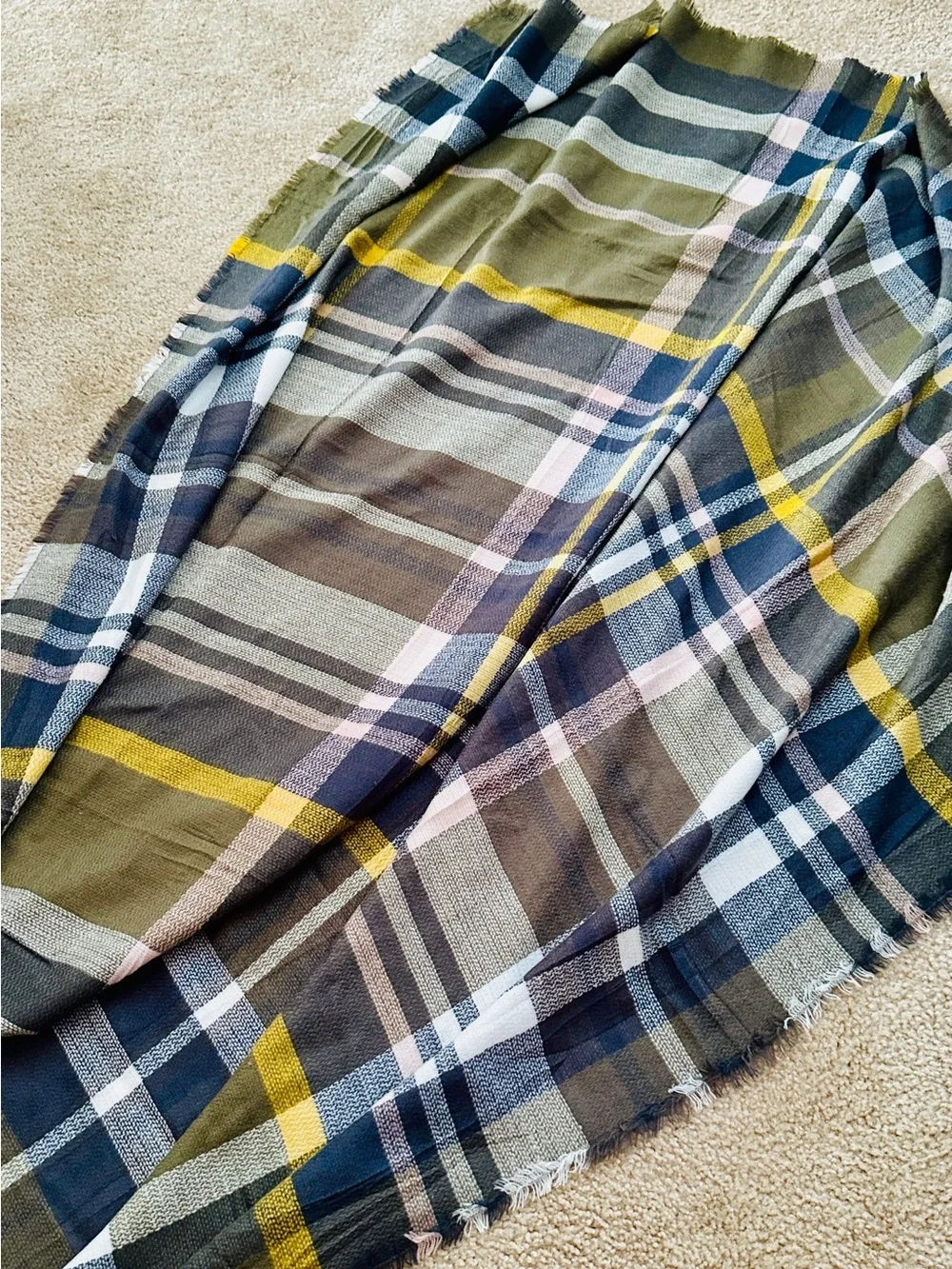 Grey, Gold and Pink Plaid Lightweight Scarf - Women's Fashion Wrap